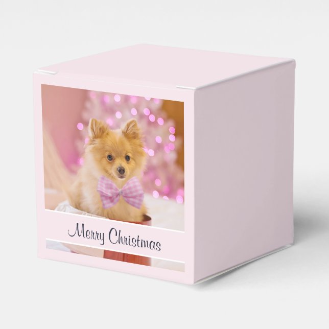 Cute Dog with Pink Bow Christmas Photograph Favour Box (Front Side)