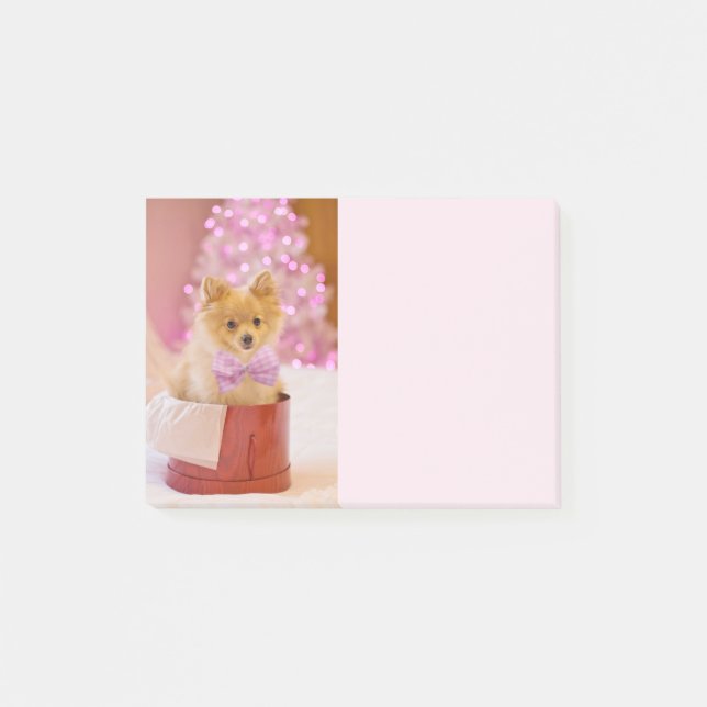 Cute Dog with Pink Bow Christmas Photograph Post-it Notes (Front)