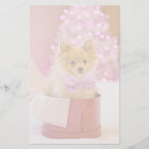 Cute Dog with Pink Bow Christmas Photograph Stationery