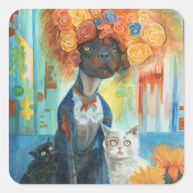 Cute dog with rose hat and friends stickers (Front)