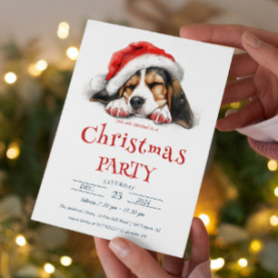 Cute Dog with Santa Hat Christmas Party Invitation