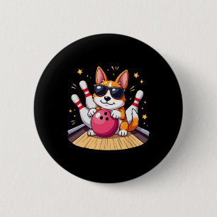 Cute Dog With Sungles Dog Playing Bowling For Men 6 Cm Round Badge