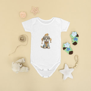 Cute dog with winter clothes baby bodysuit
