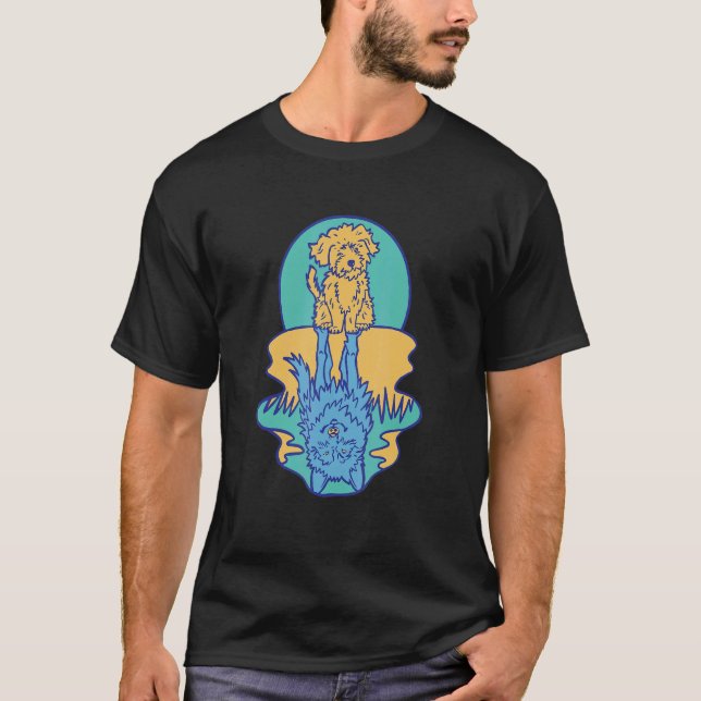 Cute Dog Wolf Reflection Water Reflection Dogs T-Shirt (Front)
