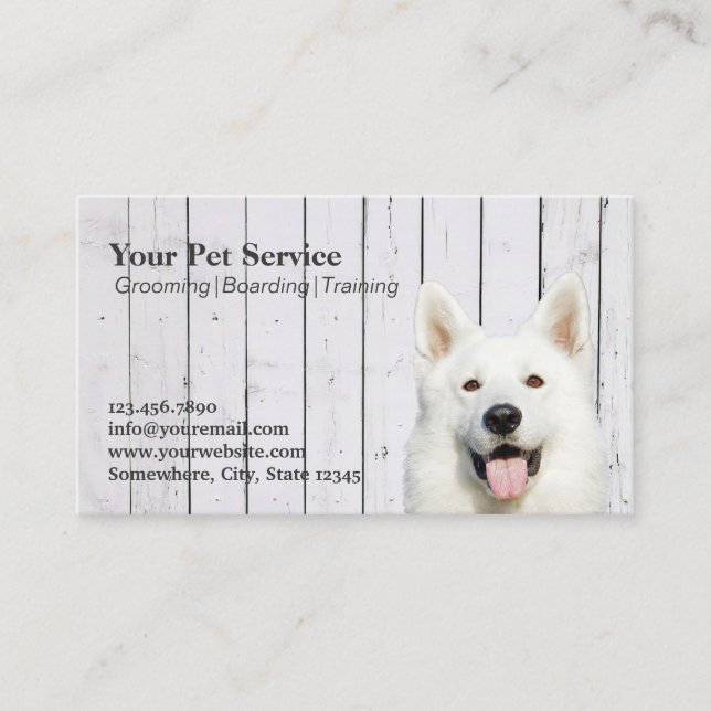 Cute Dog Wood Stripes Pet Salon Grooming Business Card (Front)