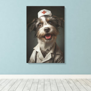 Cute Dog Working as Nurse Canvas Print