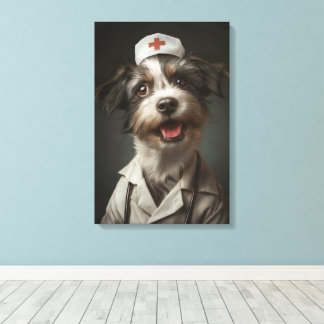 Cute Dog Working as Nurse Canvas Print