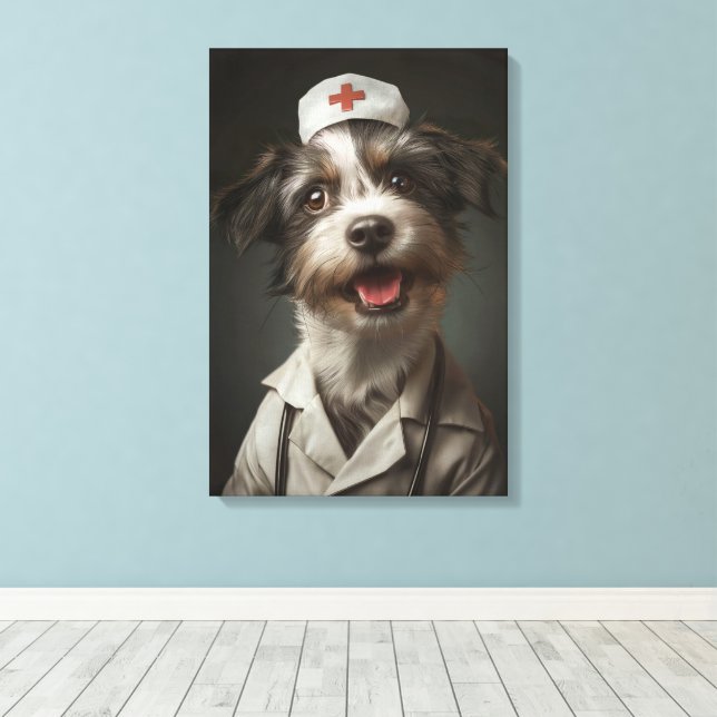 Cute Dog Working as Nurse Canvas Print (Insitu(Wood Floor))