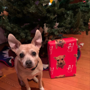 Cute Dog Xmas Santa Snowman Candy Canes Wrapping Paper Sheet