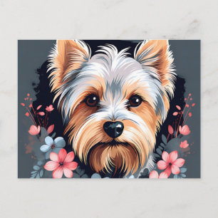Cute Dog Yorkshire Terrier Flowers Postcard