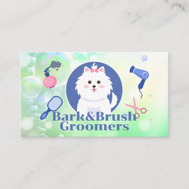 Cute Doggie | Grooming Tools | Soap Bubbles Business Card (Front)