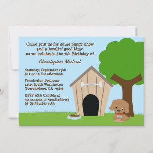 Cute doggie house boy's birthday party invitation