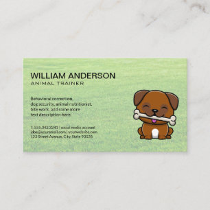 Cute Doggie with Bone Grass Business Card