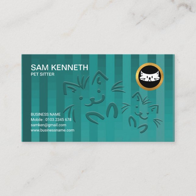 Cute Doggies Crisscross Cyan Pet Sitter Business Card (Front)