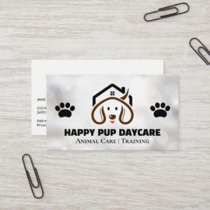 Cute Doggy and Home Logo   Paws Business Card
