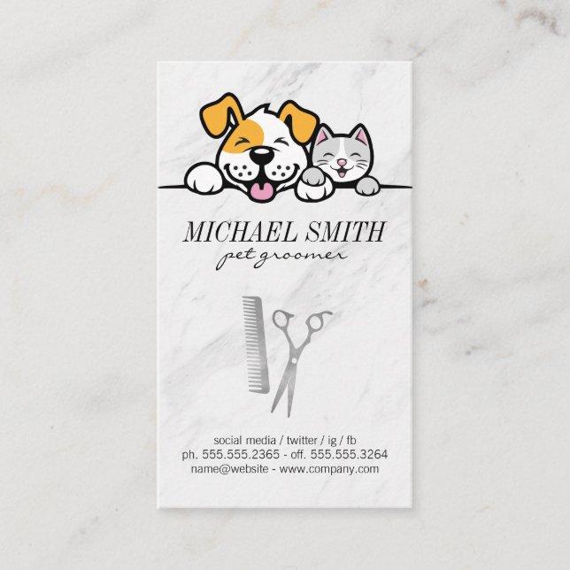 Cute Doggy and Kitty | Groomer Tools Business Card (Front)