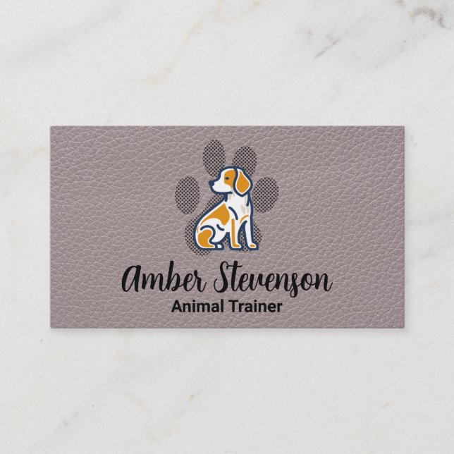 Cute Doggy and Paw | Leather Background Business Card (Front)