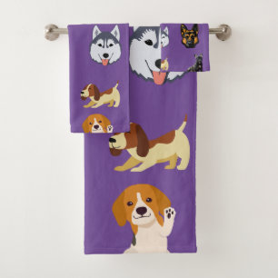 Cute dogs all over print bath towel set