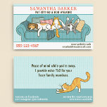 Cute Dogs and Cat Pet Sitting Animal Care Funny Business Card<br><div class="desc">This funny pet lover's business card features a side-eye hound dog, orange tabby cat sitting like a person, and a goofy terrier. Great for pet sitters, veterinarians, dog and cat daycare, and many more animal care professionals. Back side has a drawing of cat stretching and more space for your information....</div>