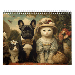 Cute Dogs and Cats Floral Garden Wall Calendar