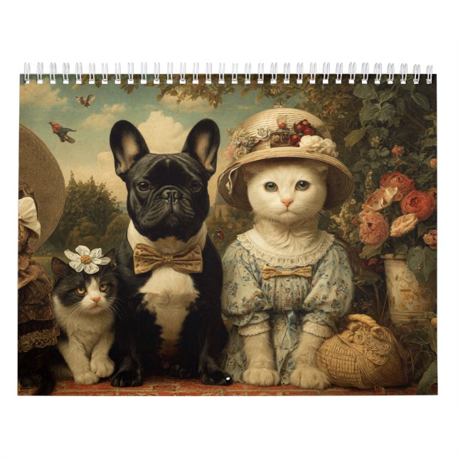 Cute Dogs and Cats Floral Garden Wall Calendar (Cover)