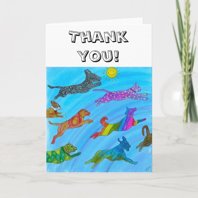 Cute Dogs and Cats Jumping for Joy Greeting Card (Front)