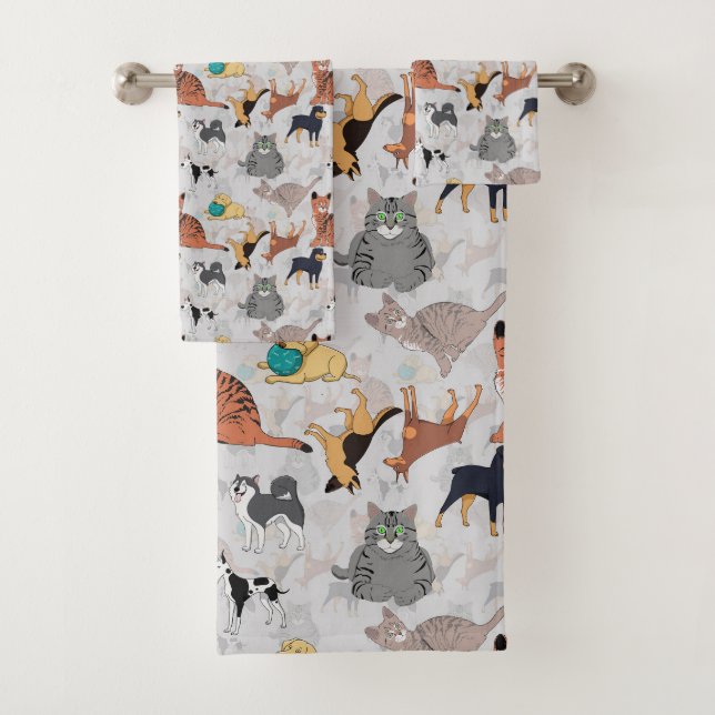 Cute Dogs And Cats Pattern Design Bath Towel Set (Insitu)