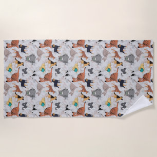 Cute Dogs And Cats Pattern Design Beach Towel