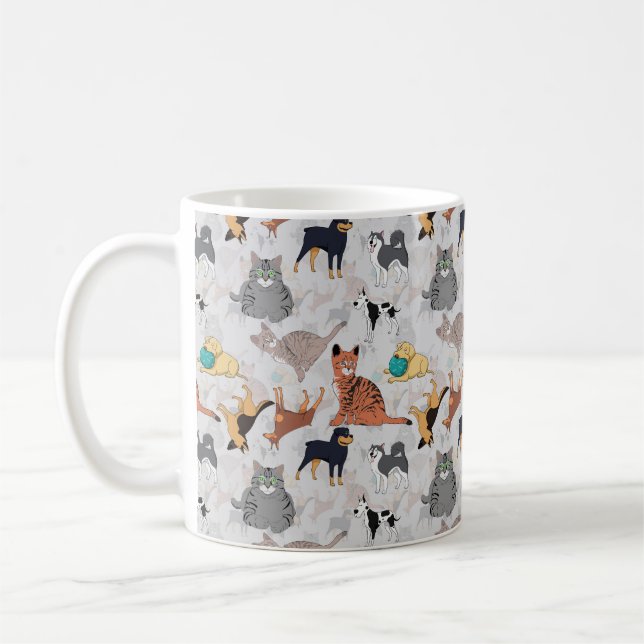 Cute Dogs And Cats Pattern Design Coffee Mug (Left)