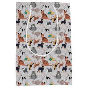 Cute Dogs And Cats Pattern Design Medium Gift Bag