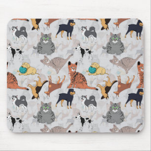 Cute Dogs And Cats Pattern Design Mouse Mat