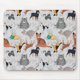 Cute Dogs And Cats Pattern Design Mouse Mat