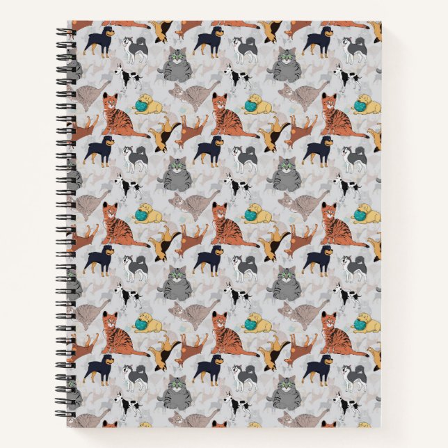 Cute Dogs And Cats Pattern Design Notebook (Front)
