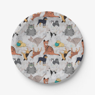 Cute Dogs And Cats Pattern Design Paper Plate