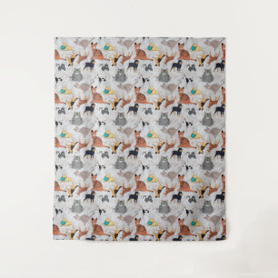 Cute Dogs And Cats Pattern Design Tapestry