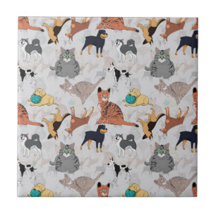 Cute Dogs And Cats Pattern Design Tile