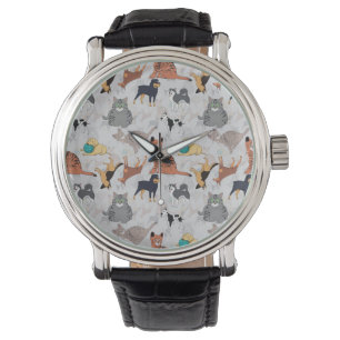 Cute Dogs And Cats Pattern Design Watch