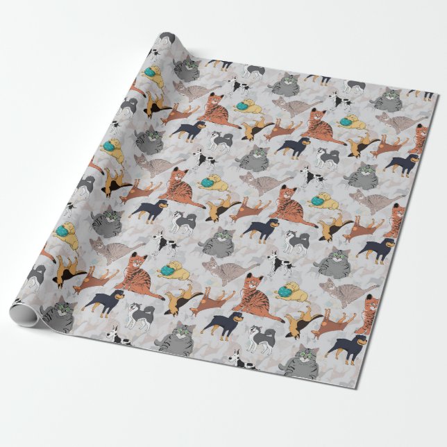 Cute Dogs And Cats Pattern Design Wrapping Paper (Unrolled)