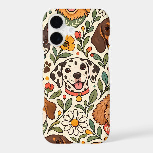 Cute Dogs and Colorful Floral Pattern