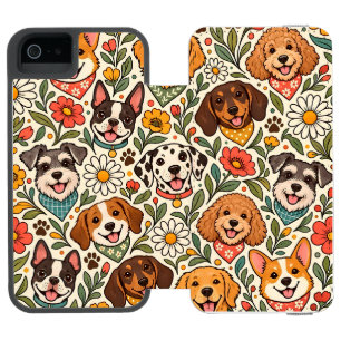 Cute Dogs and Colorful Floral Pattern Incipio Watson™ iPhone 5 Wallet Case