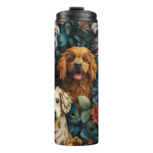 Cute dogs and colorful flowers design thermal tumbler