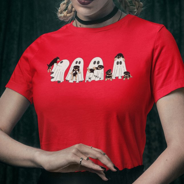 Cute Dogs and Ghosts Halloween Retro Groovy T-Shirt (Creator Uploaded)
