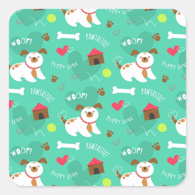 Cute Dogs And Words Square Sticker (Front)