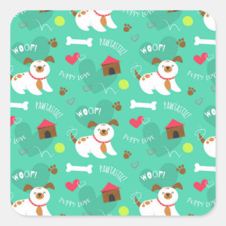 Cute Dogs And Words Square Sticker