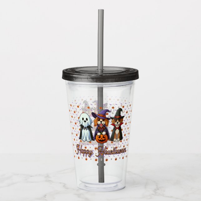 Cute Dogs as ghost, witch, & vampire  Acrylic Tumbler (Front)