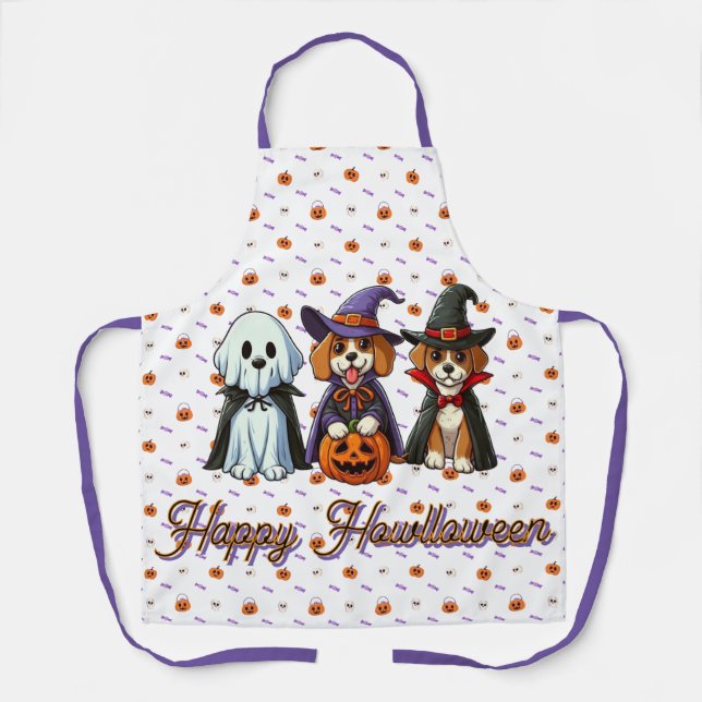 Cute Dogs as ghost, witch, & vampire  Apron (Front)