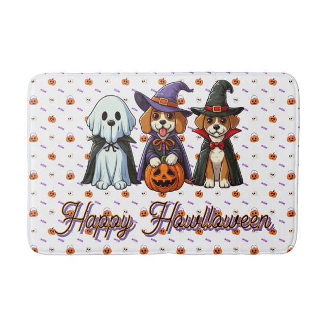Cute Dogs as ghost, witch, & vampire  Bath Mat (Front)