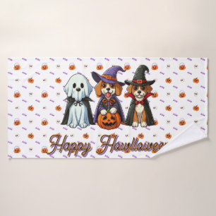 Cute Dogs as ghost, witch, & vampire Bath Towel
