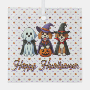 Cute Dogs as ghost, witch, & vampire Glass Tree Decoration