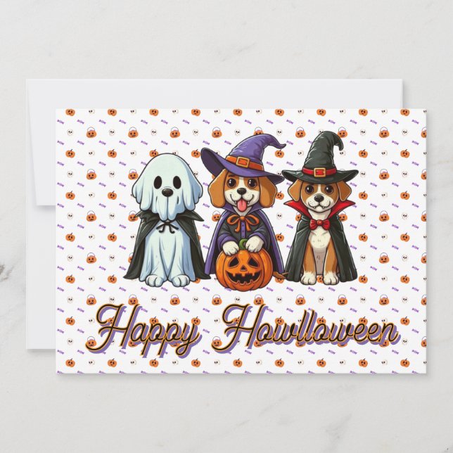Cute Dogs as ghost, witch, & vampire  Invitation (Front)
